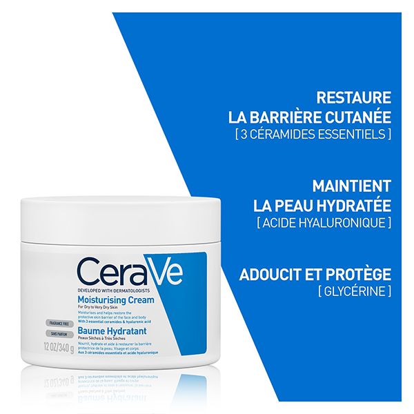 CeraVe Crème Hydratante 340g, Hydrate, Répare & Protège la Peau