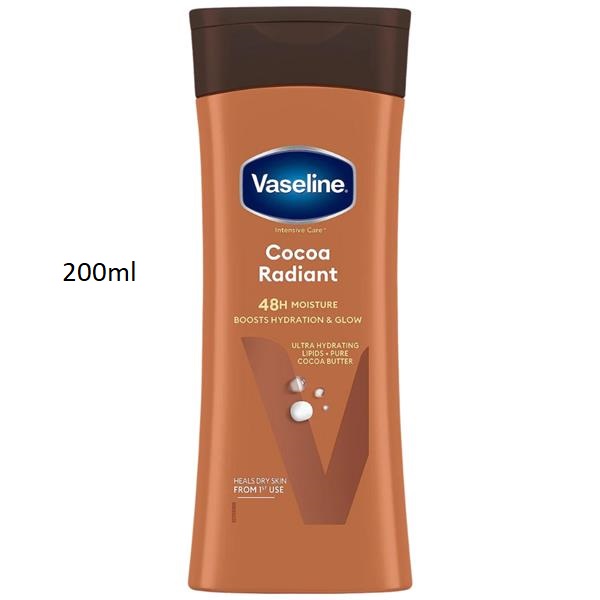 Vaseline Cocoa Radiant Lait Corps 200ml, Hydratation Intense & Éclat Naturel