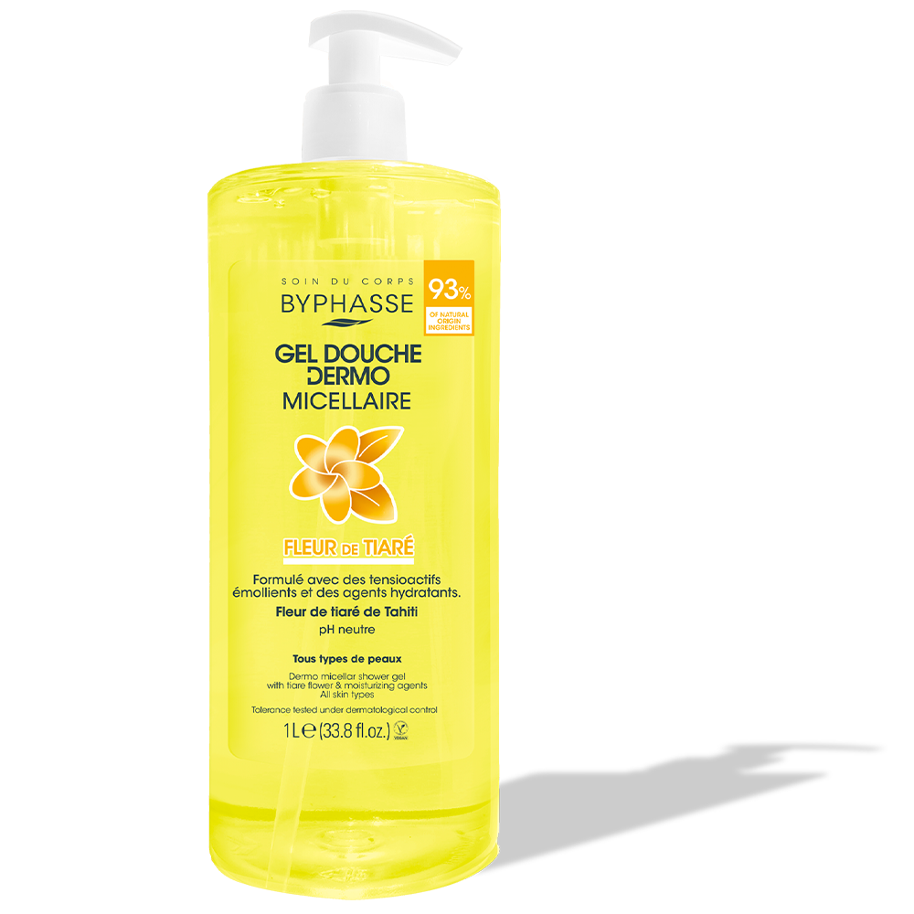 Byphasse Gel Douche Dermo Micellaire Fleur de Tiaré 1L – Peaux Normales à Sèches