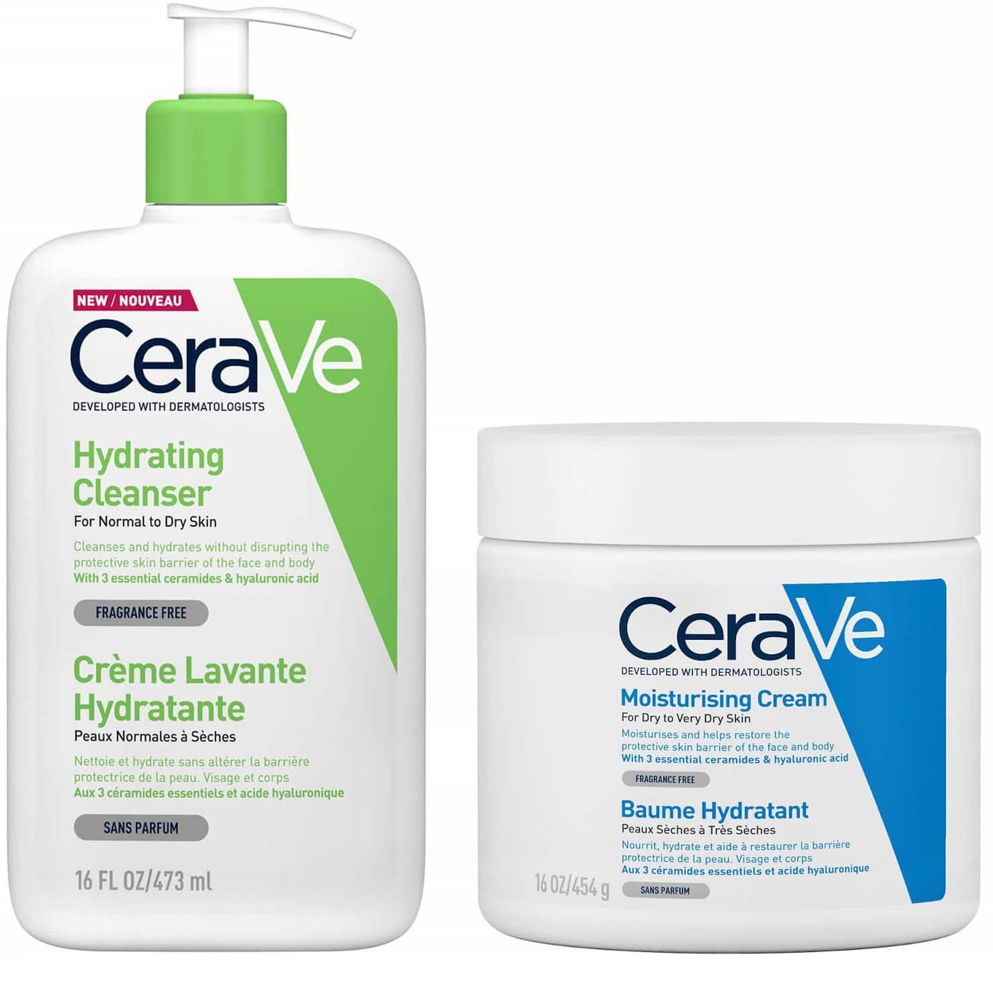 CeraVe Duo Hydratation Grand Format, Nettoyant 473ml + Baume 454g