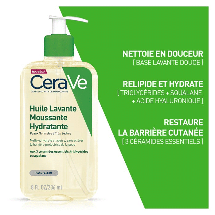 CeraVe Huile Lavante Moussante 236ml - Peaux Sèches, Sensibles & Atopiques