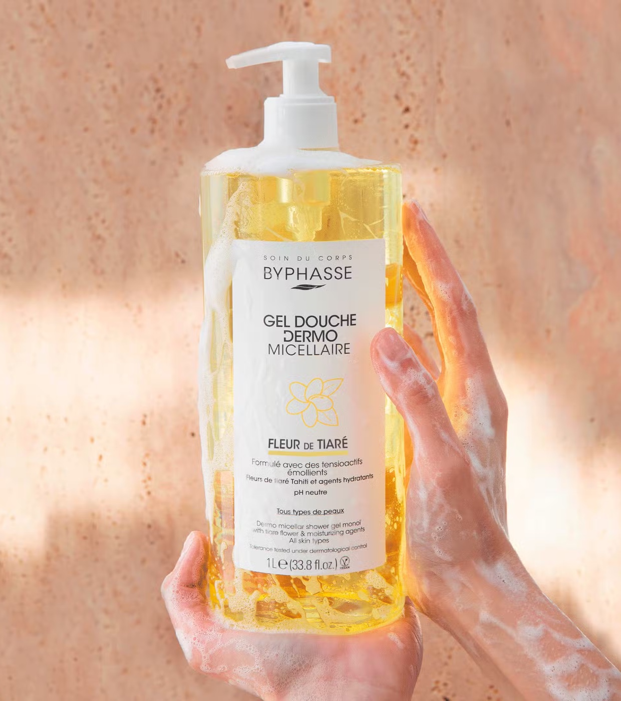 Byphasse Gel Douche Dermo Micellaire Fleur de Tiaré 1L – Peaux Normales à Sèches