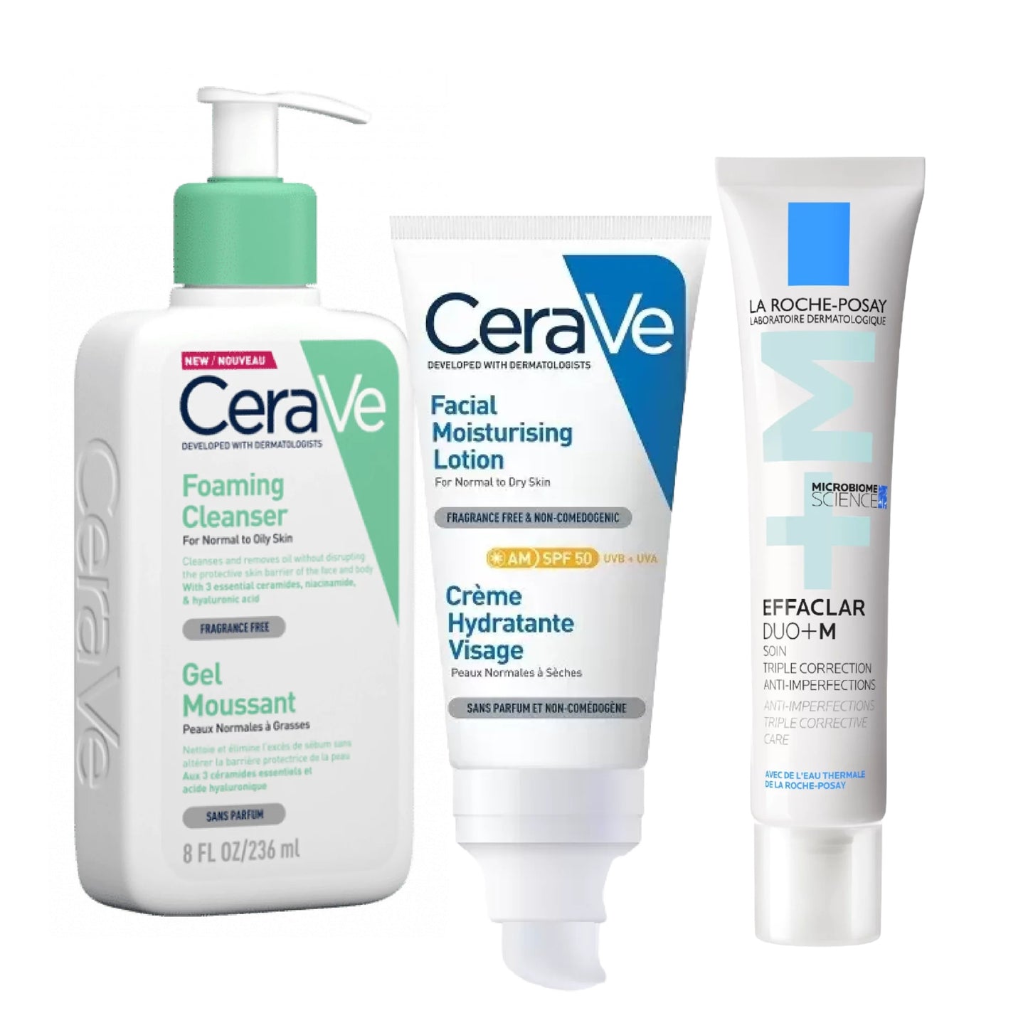 Coffret Routine Anti-Boutons - Nettoyant CeraVe, Crème SPF50 & Effaclar Duo+