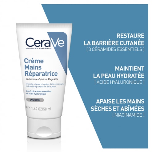 CeraVe Crème Mains Réparatrice 50ml - Sécheresse Sévère & Rugosités