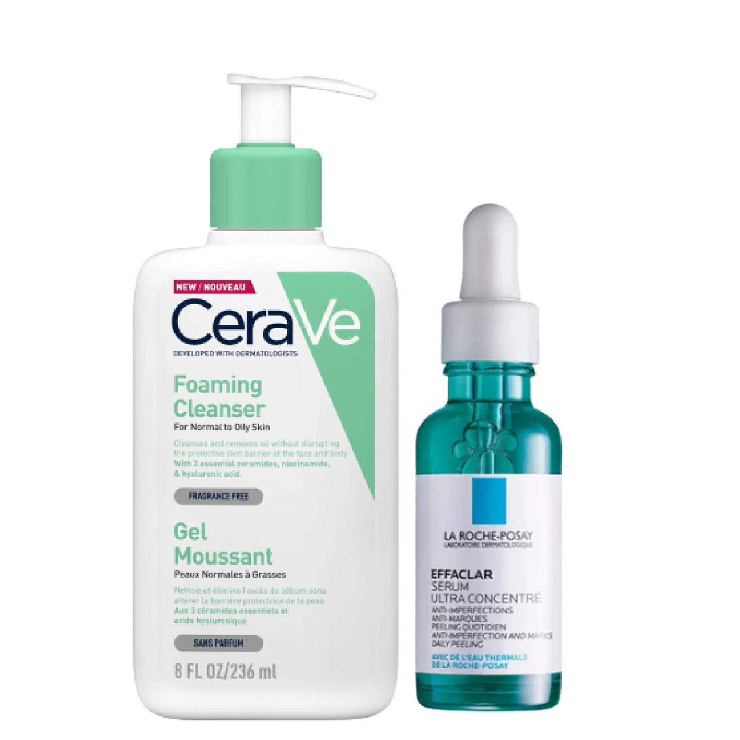 Kit Anti-Imperfections CeraVe & La Roche-Posay – Gel Moussant 236ml + Sérum Effaclar 30ml