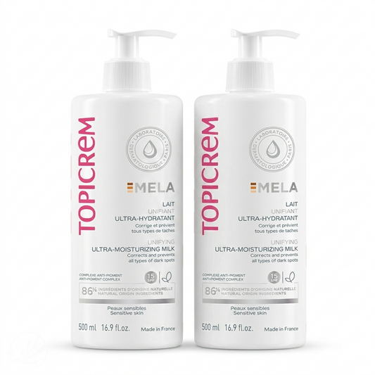 Topicrem MELA Duo Lait Unifiant SPF15 2x500ml – Anti-Taches, Hydratation & Éclat