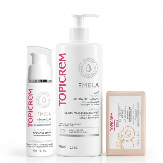 Topicrem MELA Trio Anti-Taches - Lait, Sérum & Savon Éclat & Peau Uniforme
